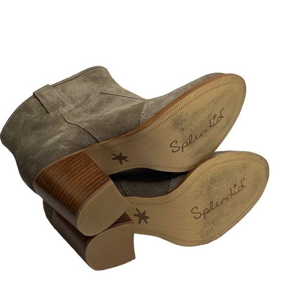 Splendid Gray Taupe Suede Ankle Bootie 2”Stacked Heel Rubber Comfort Outer Sole - Picture 8 of 8